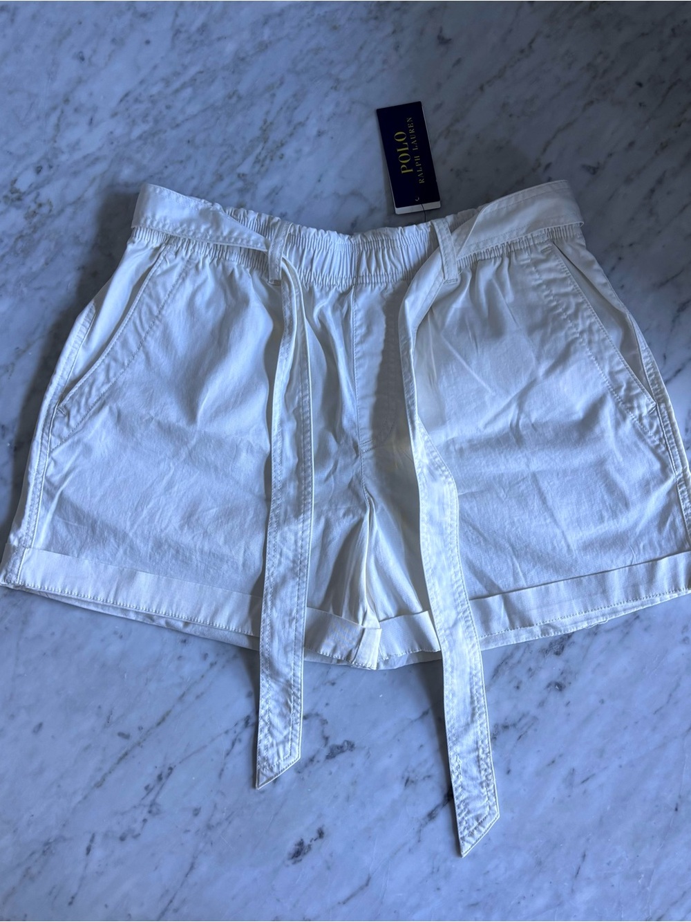 Polo by Ralph Lauren White High-Waist Tie-Belt Cotton Shorts